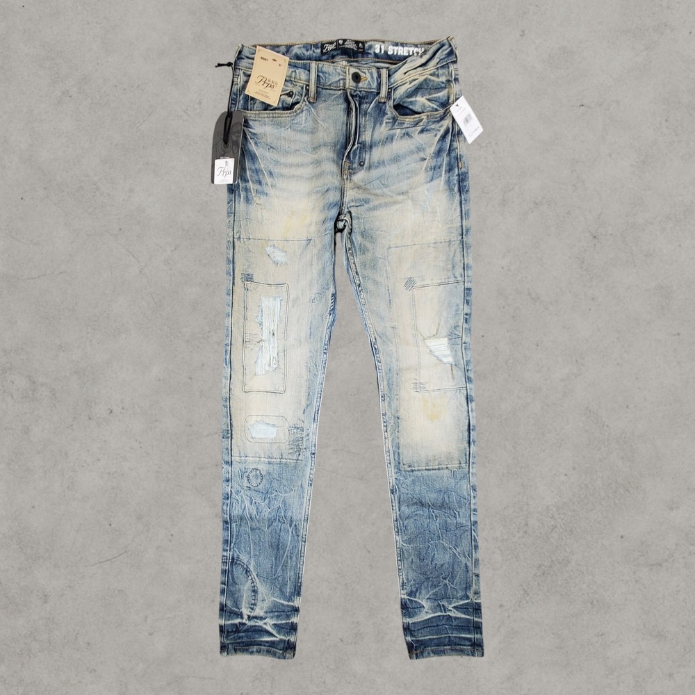 NWT Prps Jeans Mens 31x32 Tinted Wash Distressed Patchwork Slim Stretch E104P56W